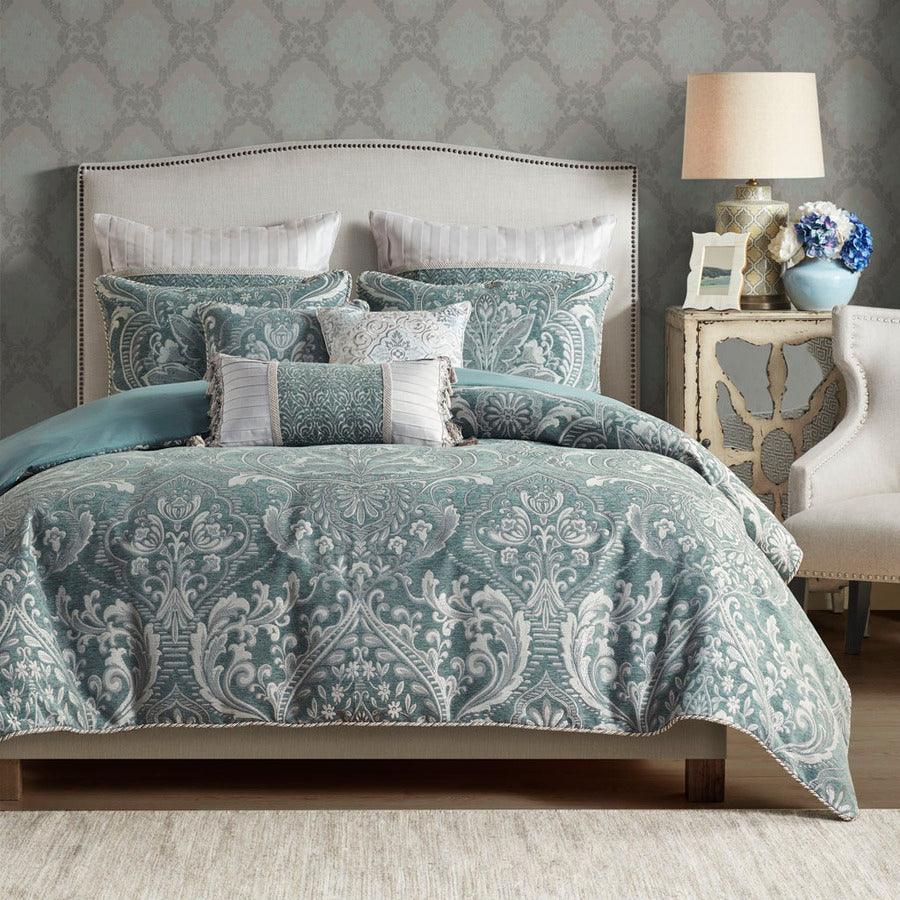 Adelphia Jacquard Comforter Set With Euro Shams And Dec Pillows Slate Blue King Olliix.com