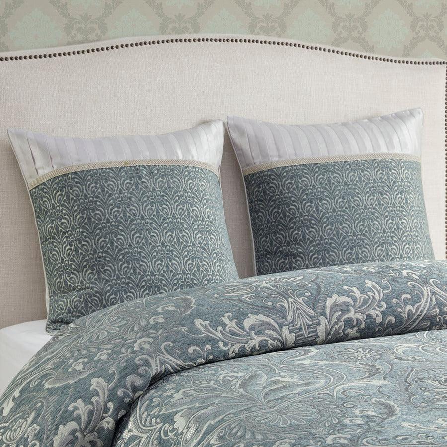 Adelphia Jacquard Comforter Set With Euro Shams And Dec Pillows Slate Blue King Olliix.com