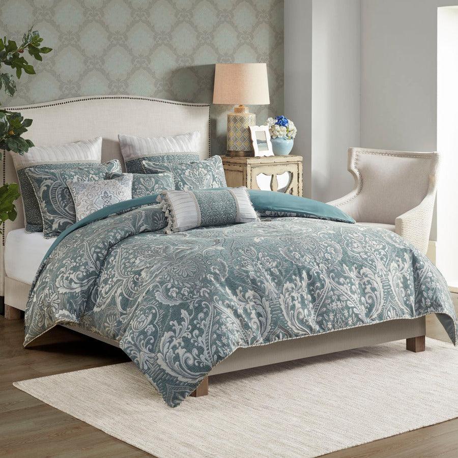 Adelphia Jacquard Comforter Set With Euro Shams And Dec Pillows Slate Blue King Olliix.com