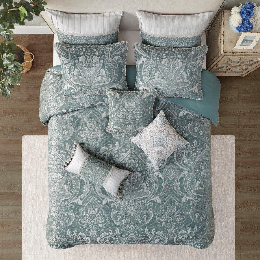 Adelphia Jacquard Comforter Set With Euro Shams And Dec Pillows Slate Blue King Olliix.com