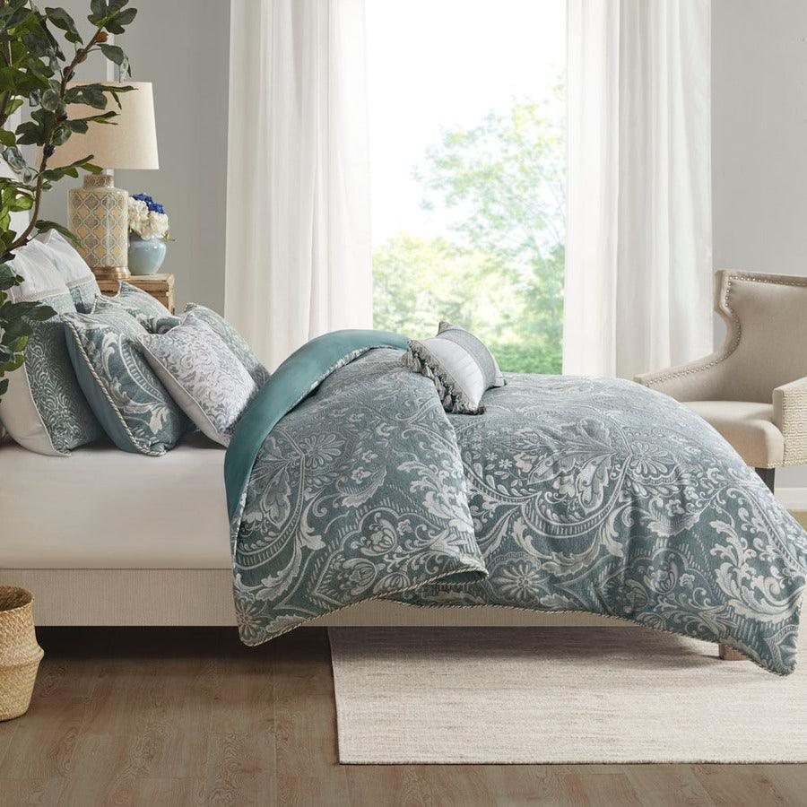 Adelphia Jacquard Comforter Set With Euro Shams And Dec Pillows Slate Blue King Olliix.com