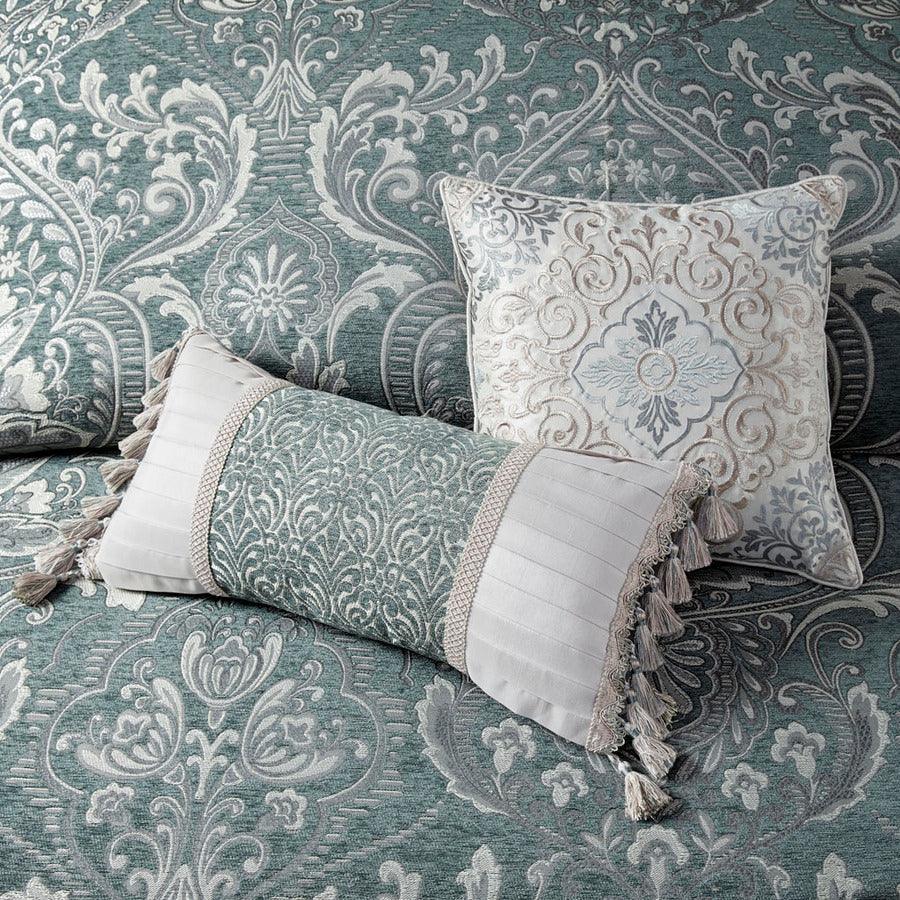 Adelphia Jacquard Comforter Set With Euro Shams And Dec Pillows Slate Blue King Olliix.com