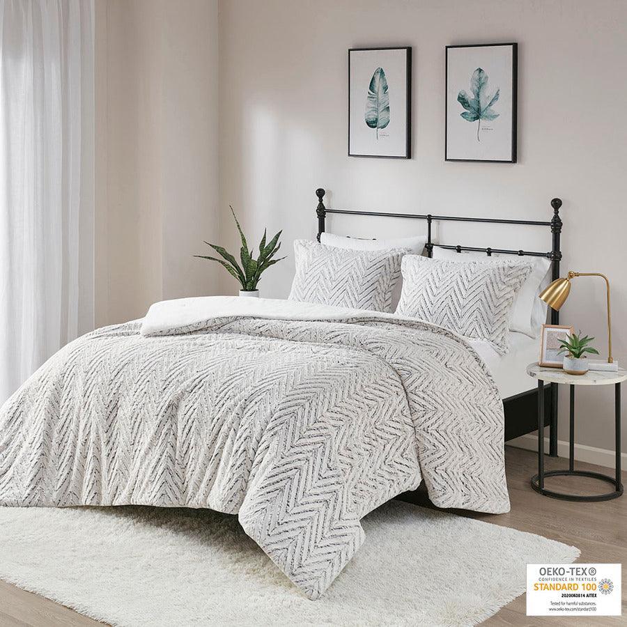 Adelyn Back Print Brushed Fur Duvet Cover Set King/Cal King Ivory Olliix.com