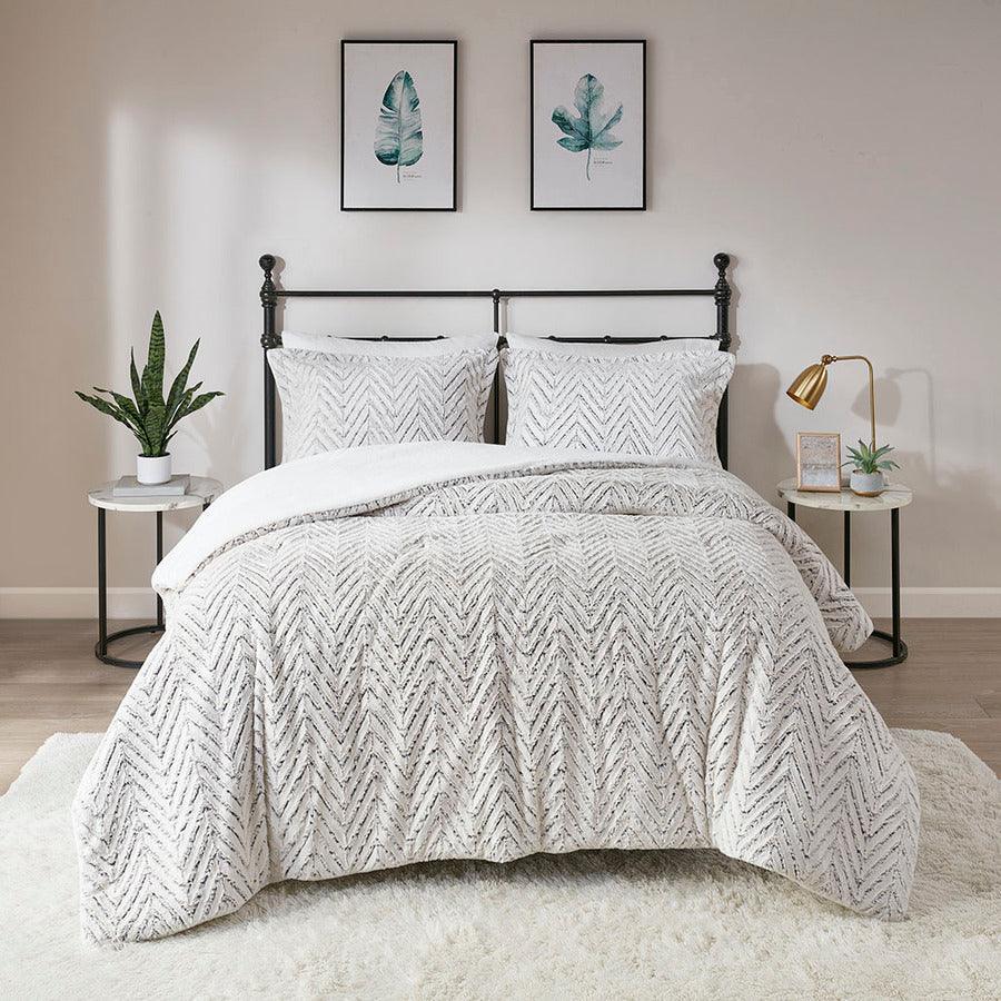 Adelyn Back Print Brushed Fur Duvet Cover Set King/Cal King Ivory Olliix.com