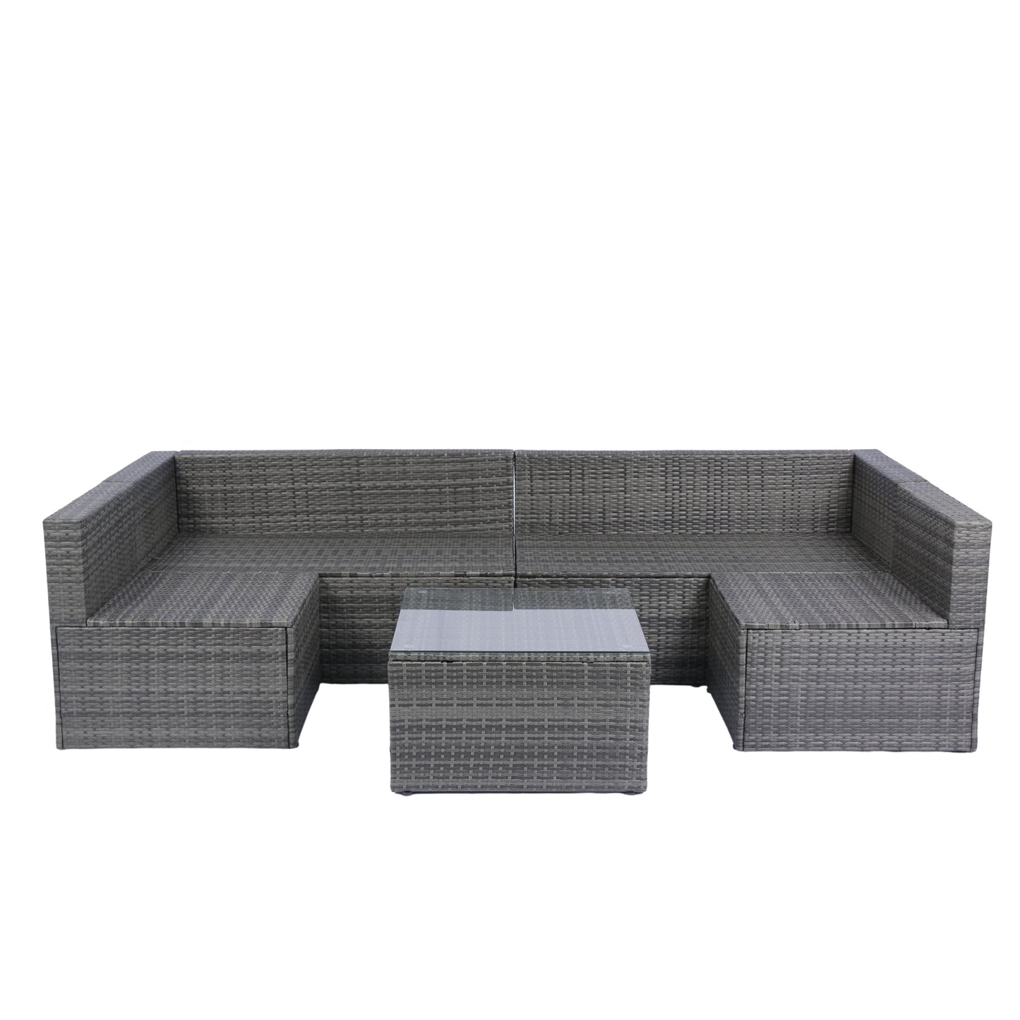 5 Pieces PE Rattan sectional Outdoor Furniture Cushioned U Sofa set with 2 Pillow Grey wicker + Black Cushion House to Home Furnishings LLC