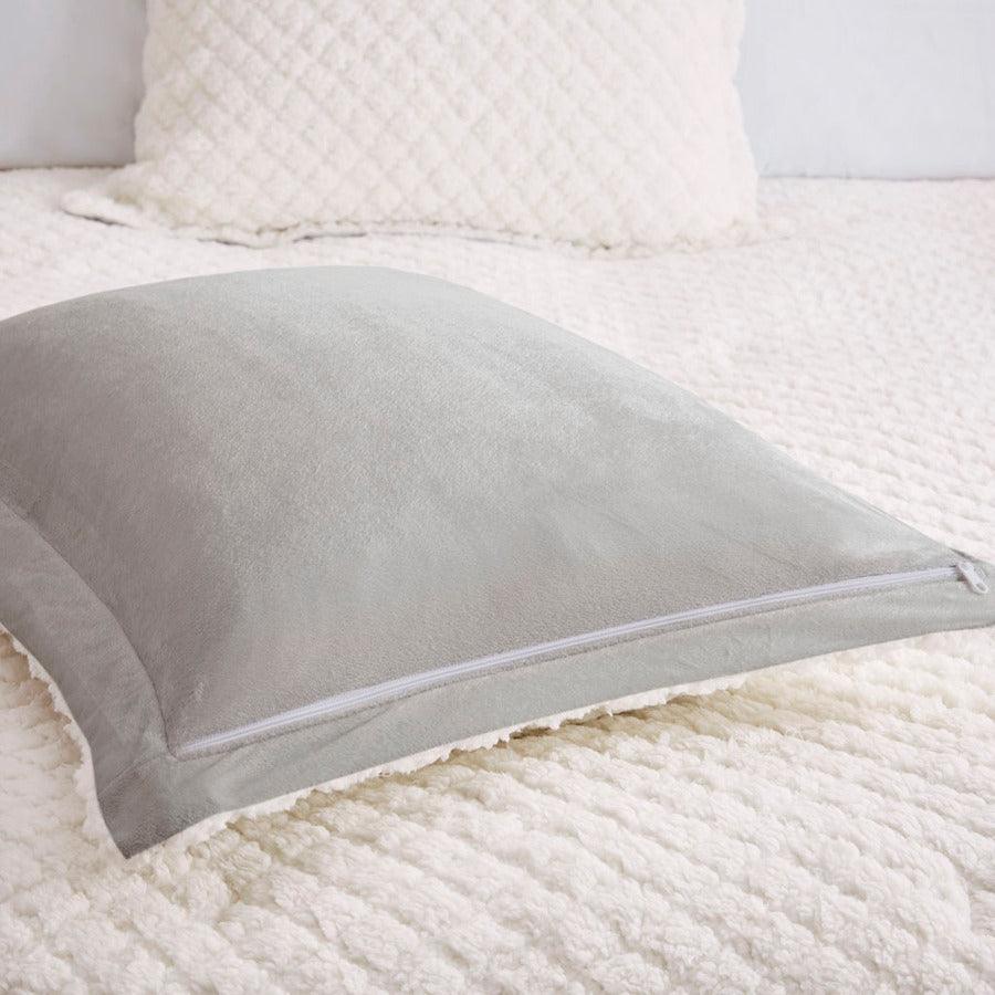 Adler Reversible Textured Sherpa King Comforter Set Ivory & Gray Olliix.com