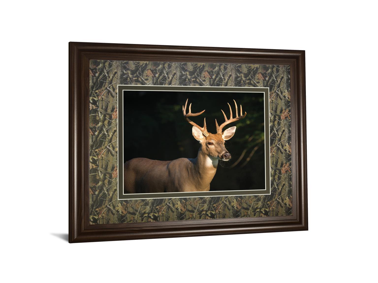 White Tail Buck By Tony Campbell Double Matted - Framed Print Wall Art - Black Classy Art