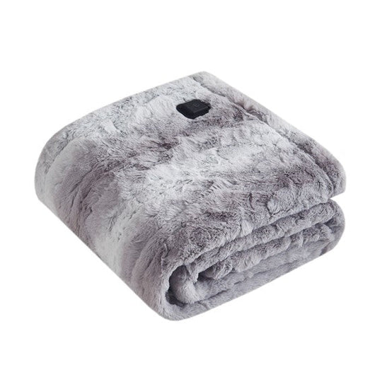 Faux Fur Heated Wrap with Built-in Controller Grey Olliix.com