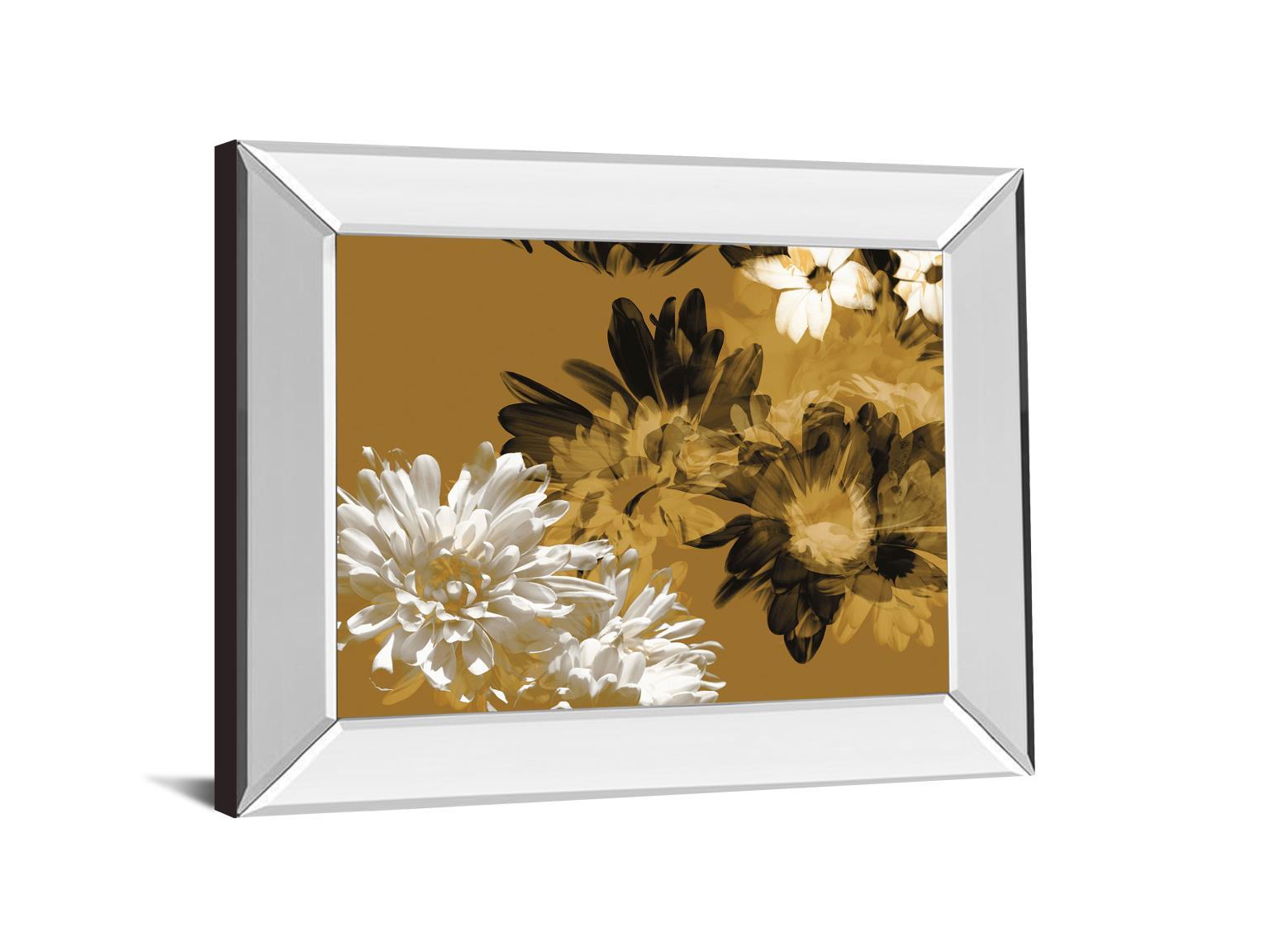 Golden Bloom I By Mirror Framed Print Wall Art - Dark Brown Classy Art