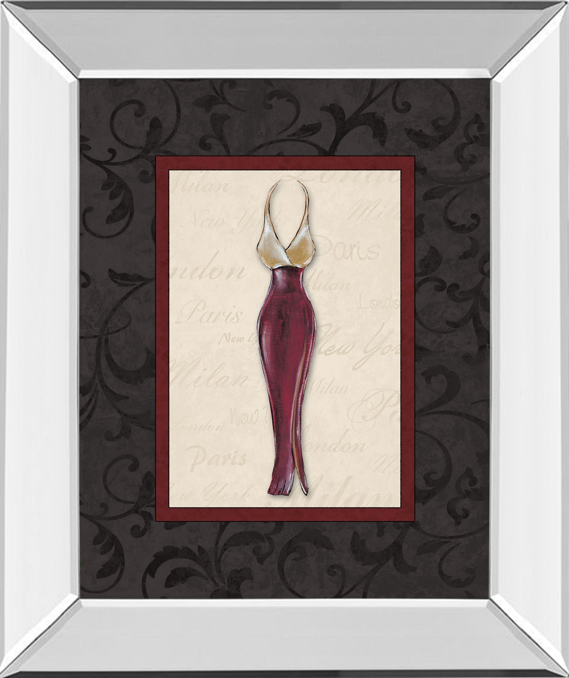 Fashion Dress Il By Susan Osbourne Mirror Framed Print Wall Art - Red Classy Art