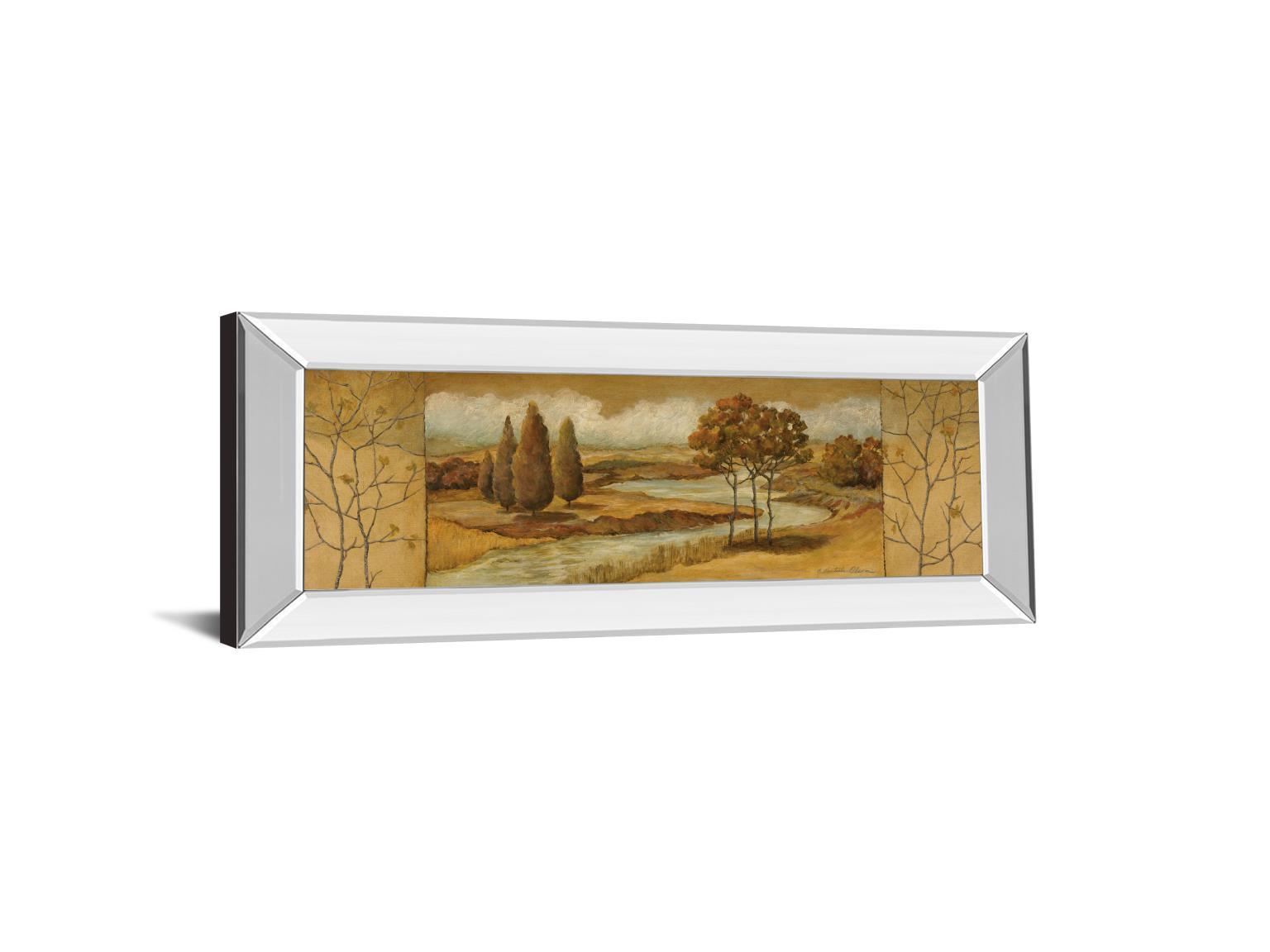 River Scene I - Mirror Framed Print Wall Art - Dark Brown Classy Art