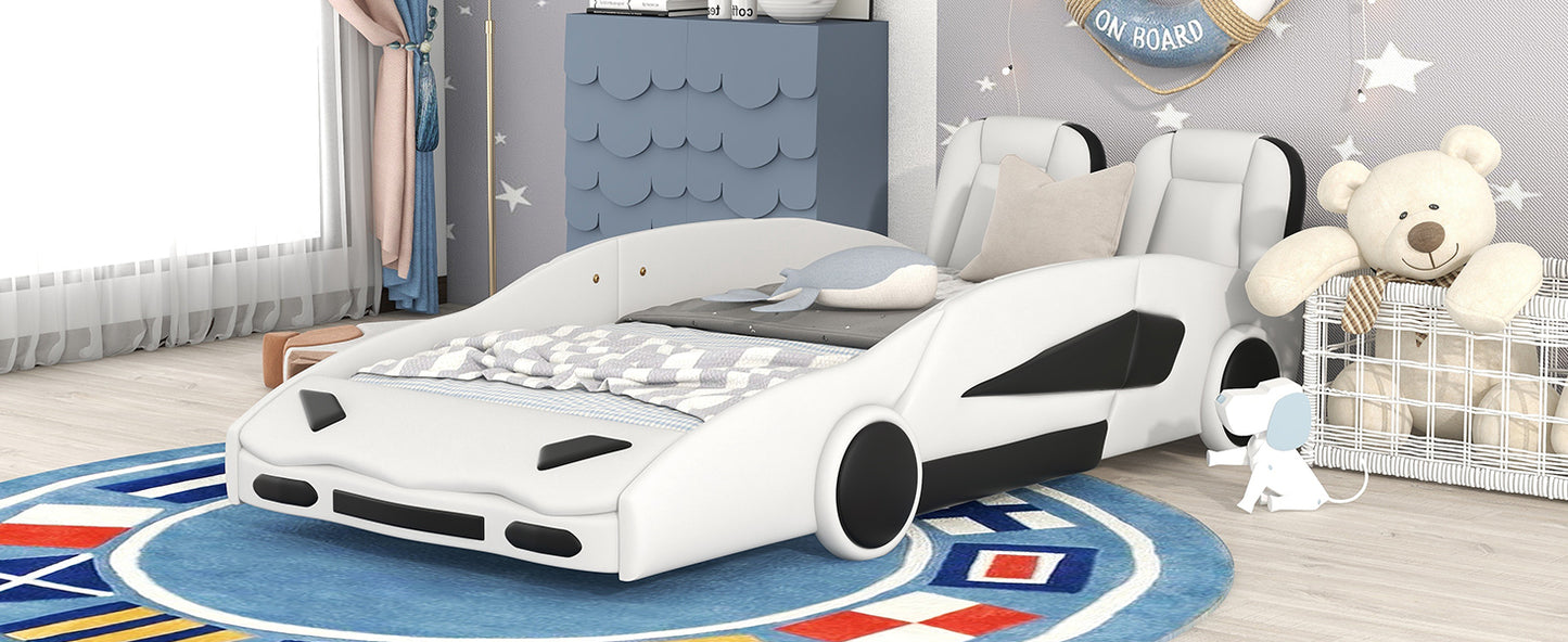 Twin Size Race Car-Shaped Platform Bed with Wheels, White House to Home Furnishings LLC