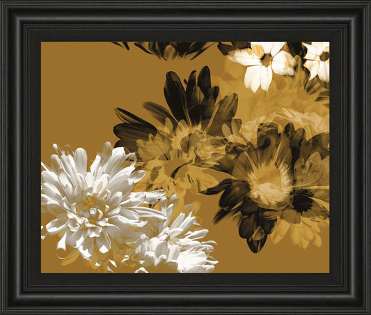 Golden Bloom I By Framed Print Wall Art - Dark Brown Classy Art