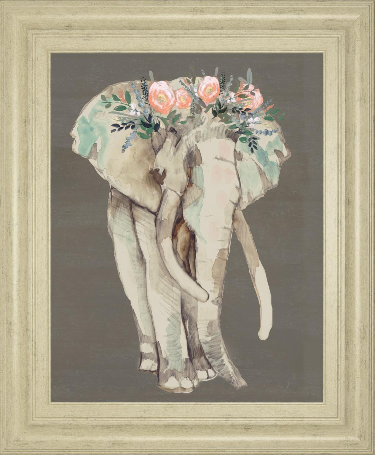 22x26 Flower Crown Elephant I By Jennifer Goldberger - Beige Classy Art