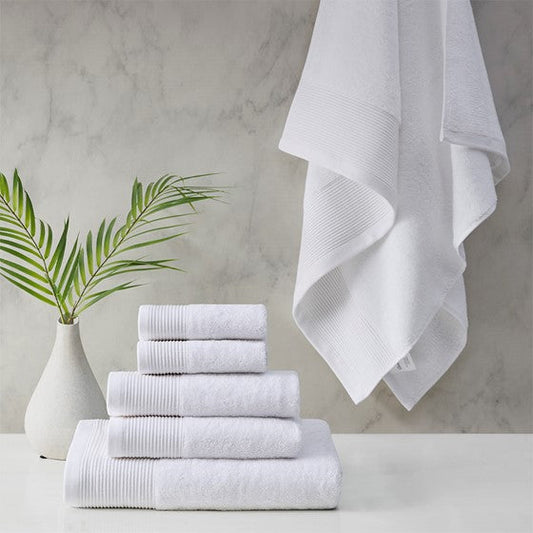 Cotton Tencel Blend Antimicrobial 6 Piece Towel Set White Olliix.com