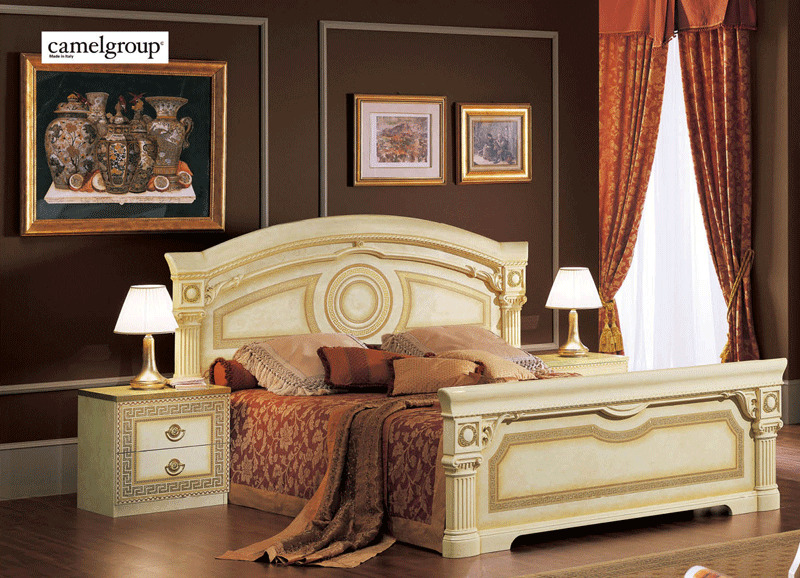 ESF Furniture - Aida Eastern King Panel Bed in Ivory-Gold - AIDABEDK.S. ESF Furniture