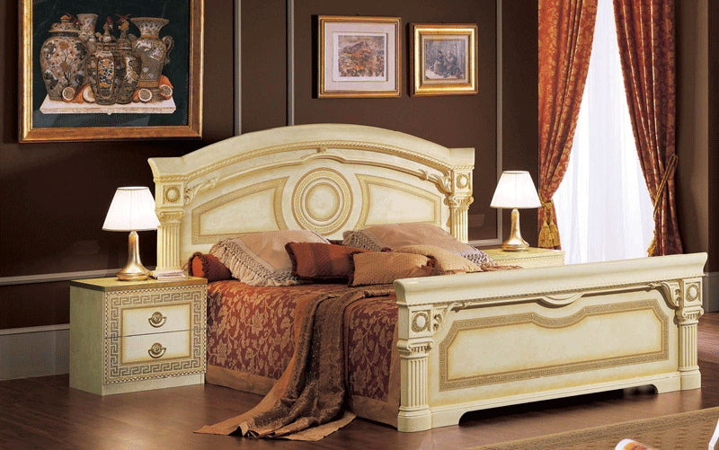 ESF Furniture - Aida 5 Piece Bedroom Queen Panel Bed Set in Ivory-Gold - AIDABEDQ.S.-5SET ESF Furniture