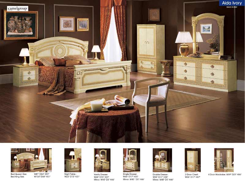 ESF Furniture - Aida 6 Piece Queen Panel Bedroom Set in Ivory-Gold - AIDABEDQ.S-6SET ESF Furniture