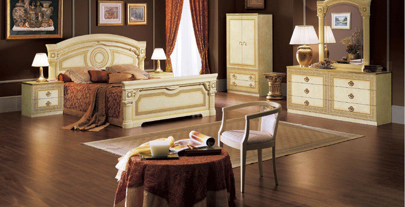 ESF Furniture - Aida 7 Piece Eastern King Panel Bedroom Set in Ivory-Gold - AIDABEDK.S.-7SET ESF Furniture