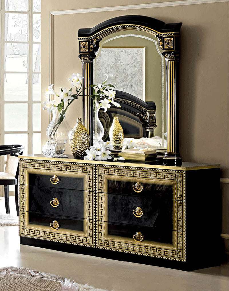 ESF Furniture - Aida Double Dresser with Mirror Set in Black-Gold - AIDADDRESSERBLACK-GO-M ESF Furniture