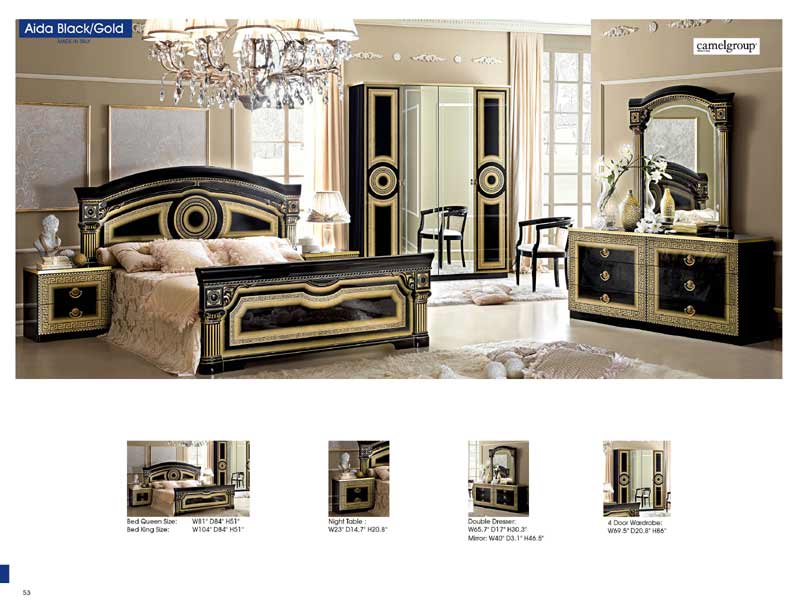 ESF Furniture - Aida 6 Piece King Panel Bedroom Set in Black-Gold - AIDABEDK.SBLACK-GOLD-6VSET ESF Furniture