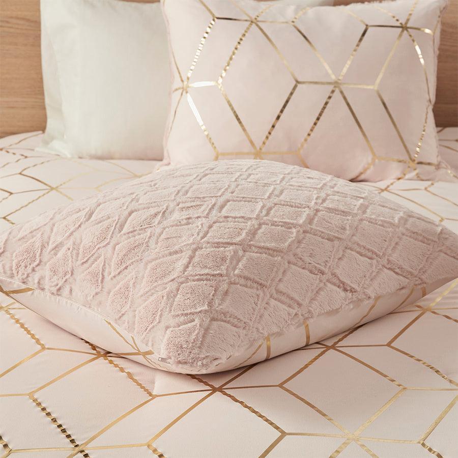 Ainsley King Metallic Print Reversible Comforter Set Blush Olliix.com