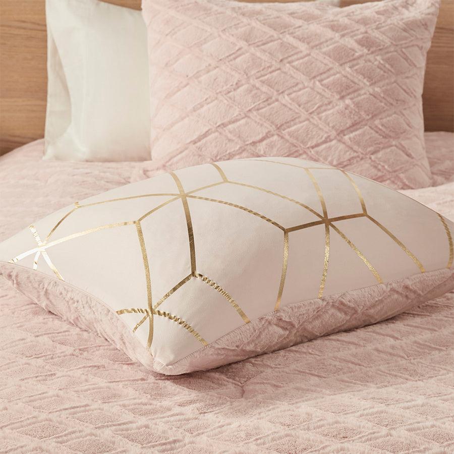 Ainsley King Metallic Print Reversible Comforter Set Blush Olliix.com