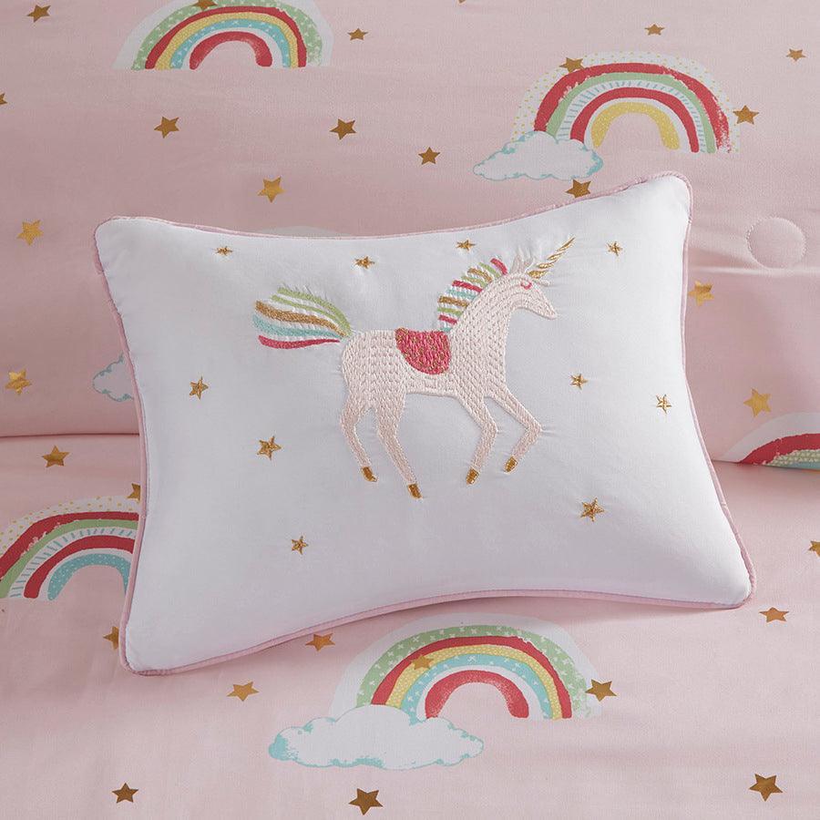 Alicia Rainbow Metallic Printed Stars Complete Bed and Sheet Set Pink Full Olliix.com