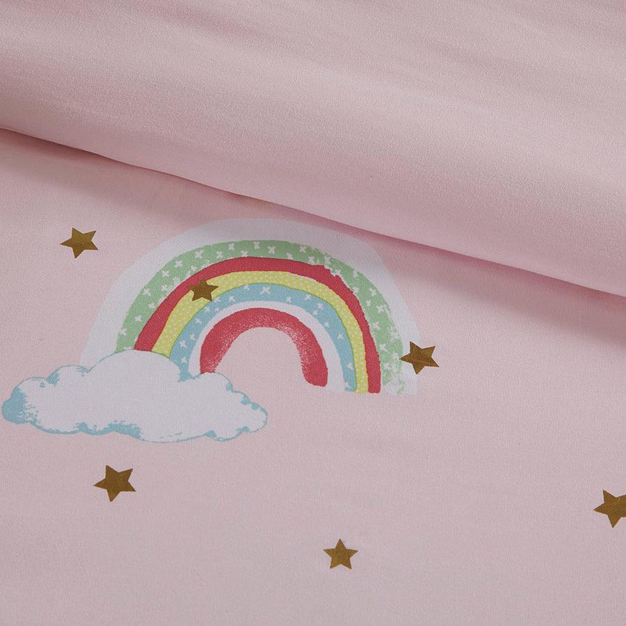 Alicia Rainbow Metallic Printed Stars Complete Bed and Sheet Set Pink Full Olliix.com