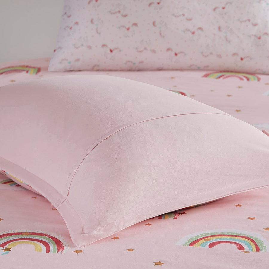 Alicia Rainbow Metallic Printed Stars Complete Bed and Sheet Set Pink Full Olliix.com