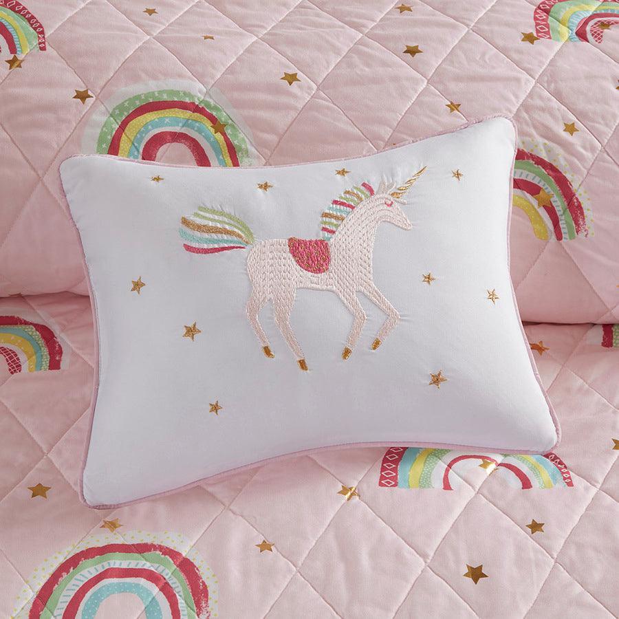 Alicia Twin Rainbow with Metallic Printed Stars Reversible Coverlet Set Pink Olliix.com