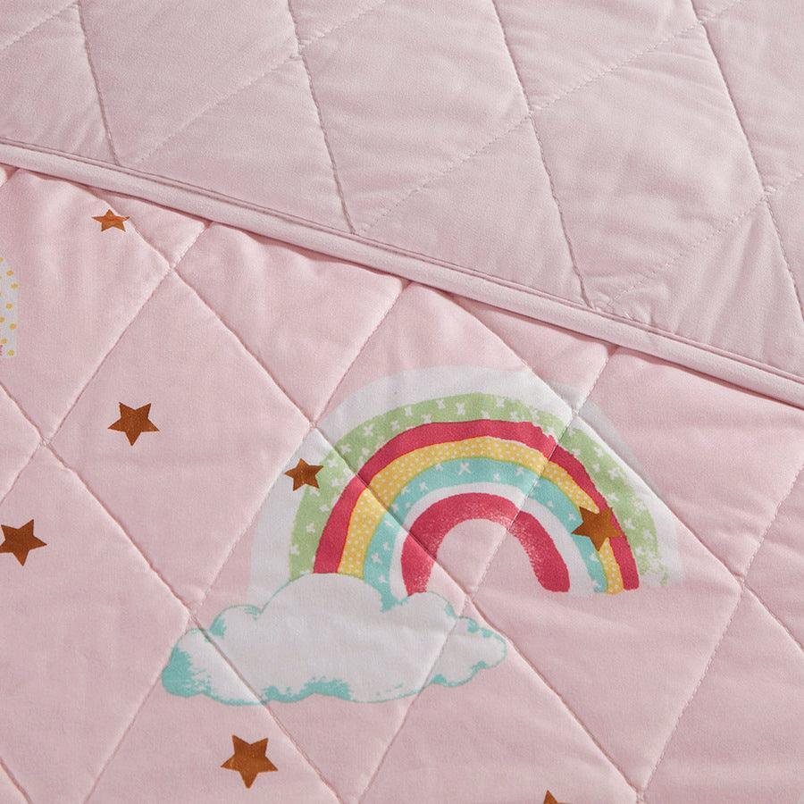 Alicia Twin Rainbow with Metallic Printed Stars Reversible Coverlet Set Pink Olliix.com