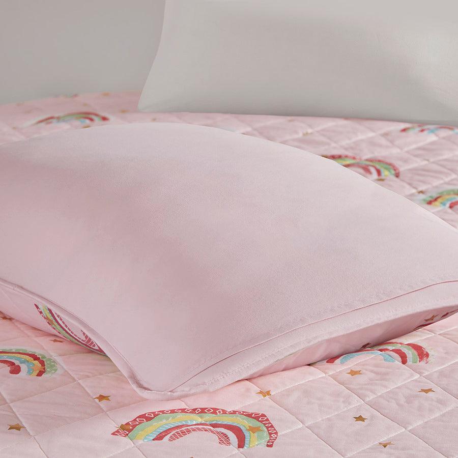 Alicia Twin Rainbow with Metallic Printed Stars Reversible Coverlet Set Pink Olliix.com