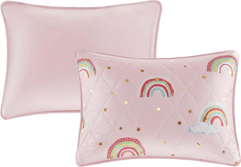 Alicia Twin Rainbow with Metallic Printed Stars Reversible Coverlet Set Pink Olliix.com