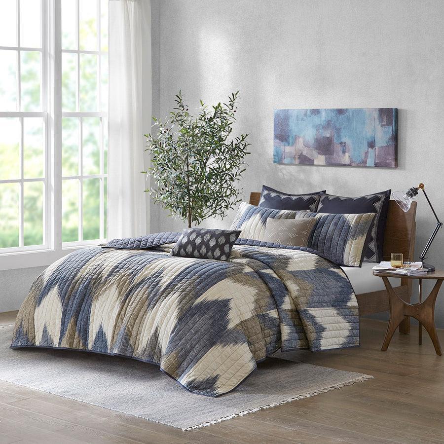 Alpine Full/Queen 3 Piece Printed Cotton Coverlet Set Navy Olliix.com