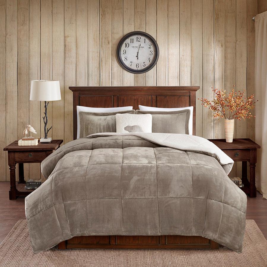 Alton Casual Plush to Sherpa Down Alternative Comforter Set Taupe | Ivory Twin Olliix.com