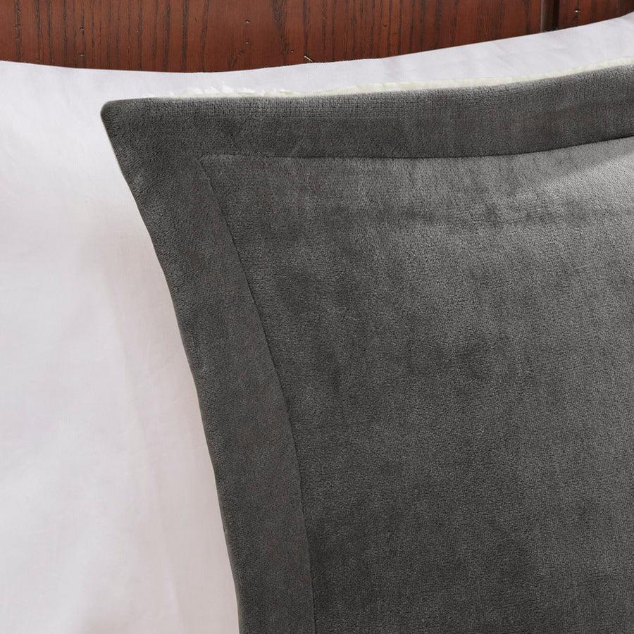 Alton Full/Queen Plush to Sherpa Down Alternative Comforter Set Charcoal & Ivory Olliix.com