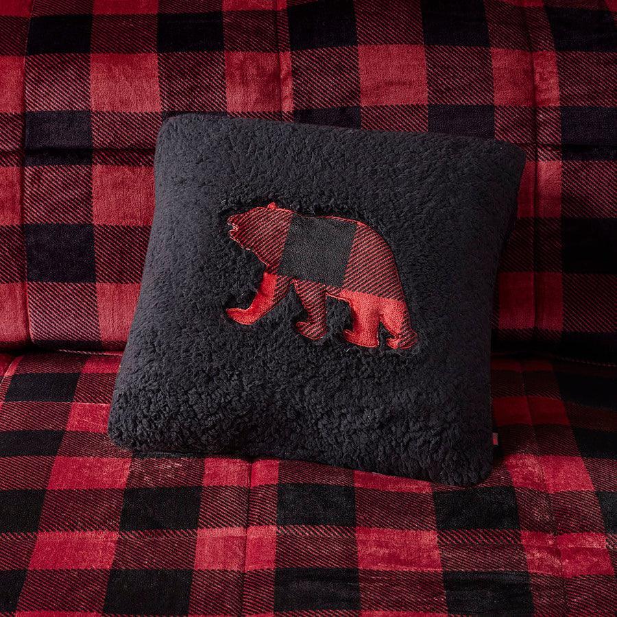 Alton Full/Queen Plush to Sherpa Down Alternative Comforter Set Red & Black Buffalo Check Olliix.com