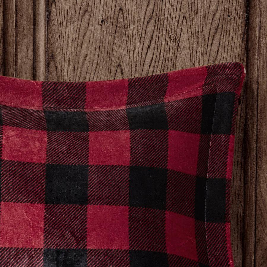 Alton Full/Queen Plush to Sherpa Down Alternative Comforter Set Red & Black Buffalo Check Olliix.com