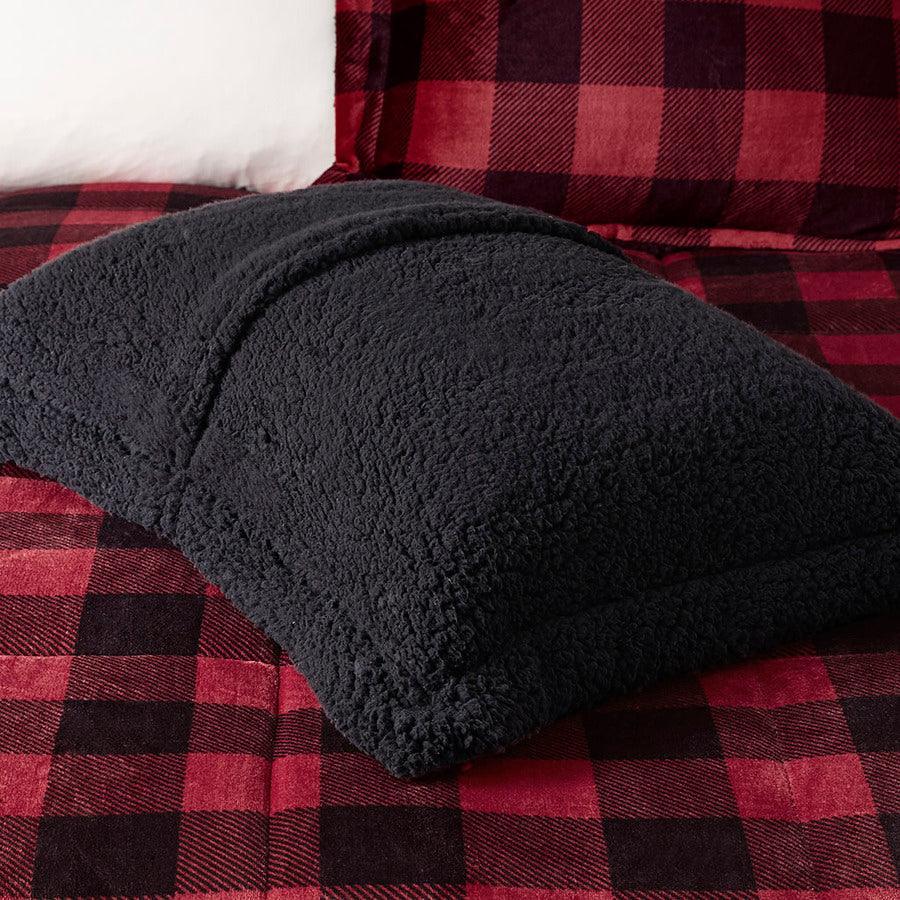 Alton Full/Queen Plush to Sherpa Down Alternative Comforter Set Red & Black Buffalo Check Olliix.com