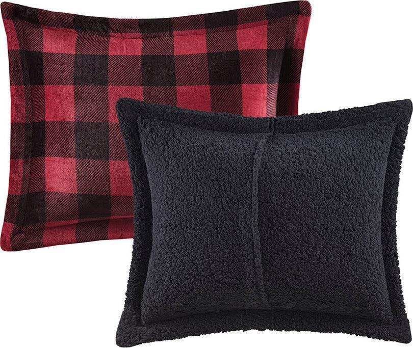 Alton Full/Queen Plush to Sherpa Down Alternative Comforter Set Red & Black Buffalo Check Olliix.com