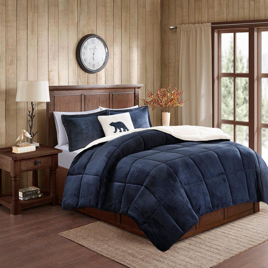 Alton Global Inspired Plush to Sherpa Down Alternative Comforter Set Navy | Ivory Twin Olliix.com