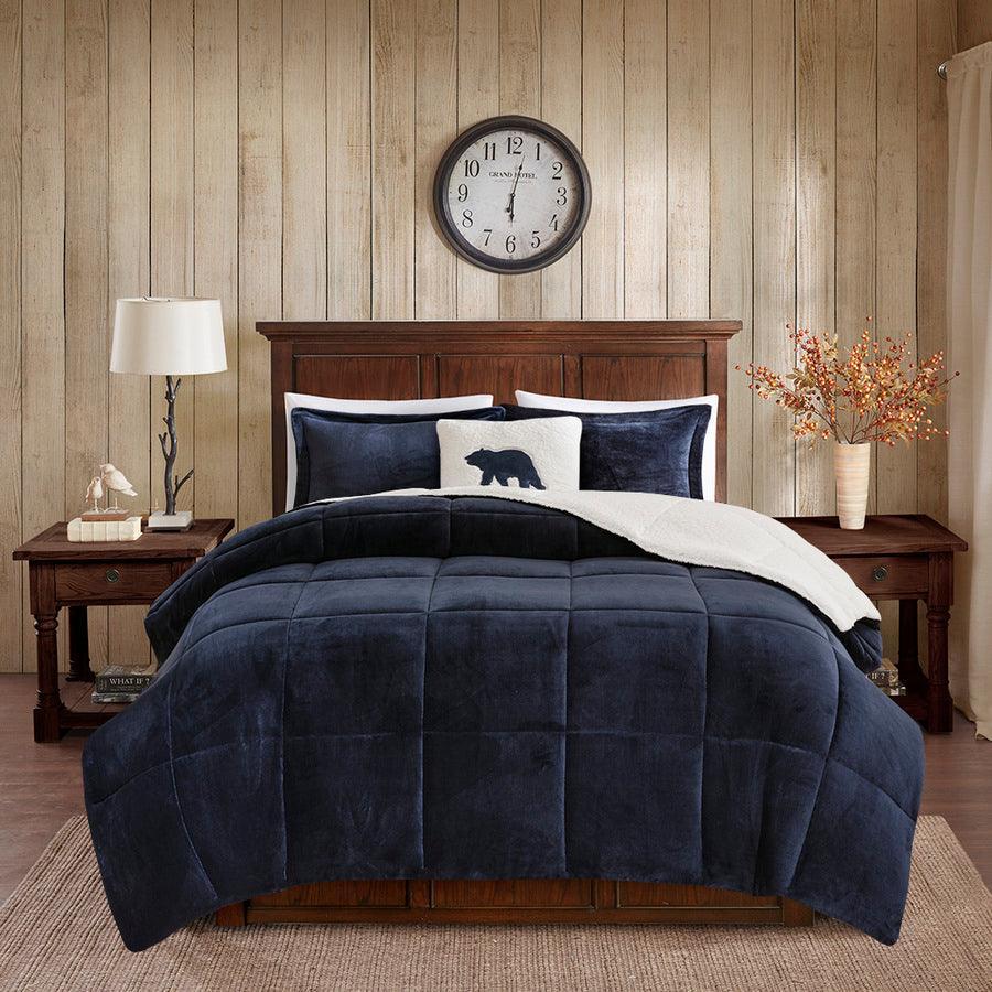 Alton Global Inspired Plush to Sherpa Down Alternative Comforter Set Navy | Ivory Twin Olliix.com