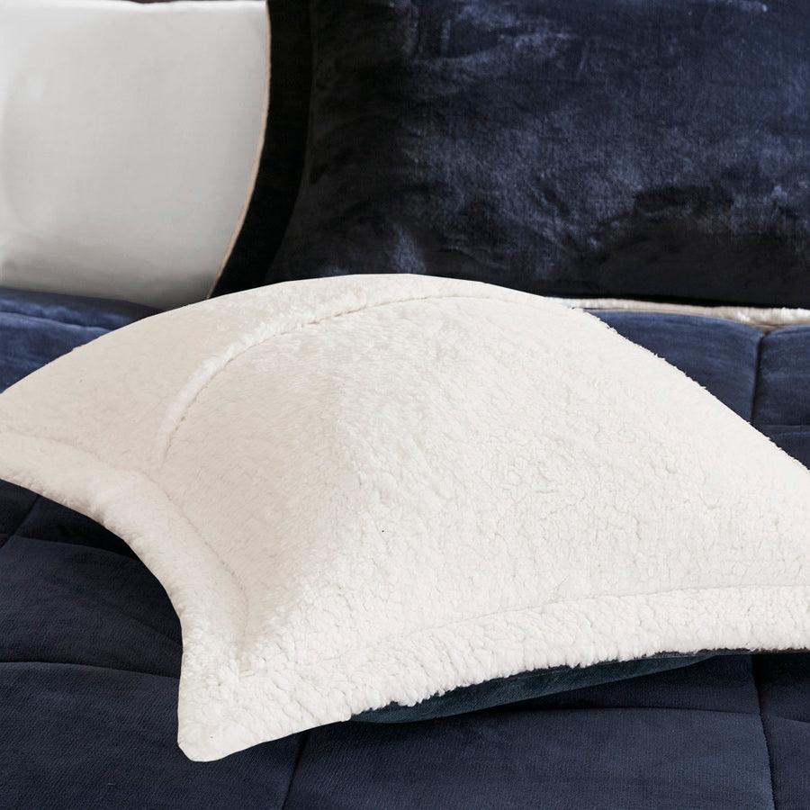 Alton Global Inspired Plush to Sherpa Down Alternative Comforter Set Navy | Ivory Twin Olliix.com