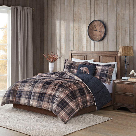 Alton King Lodge & Cabin Plush to Sherpa Down Alternative Comforter Set Brown & Olliix.com