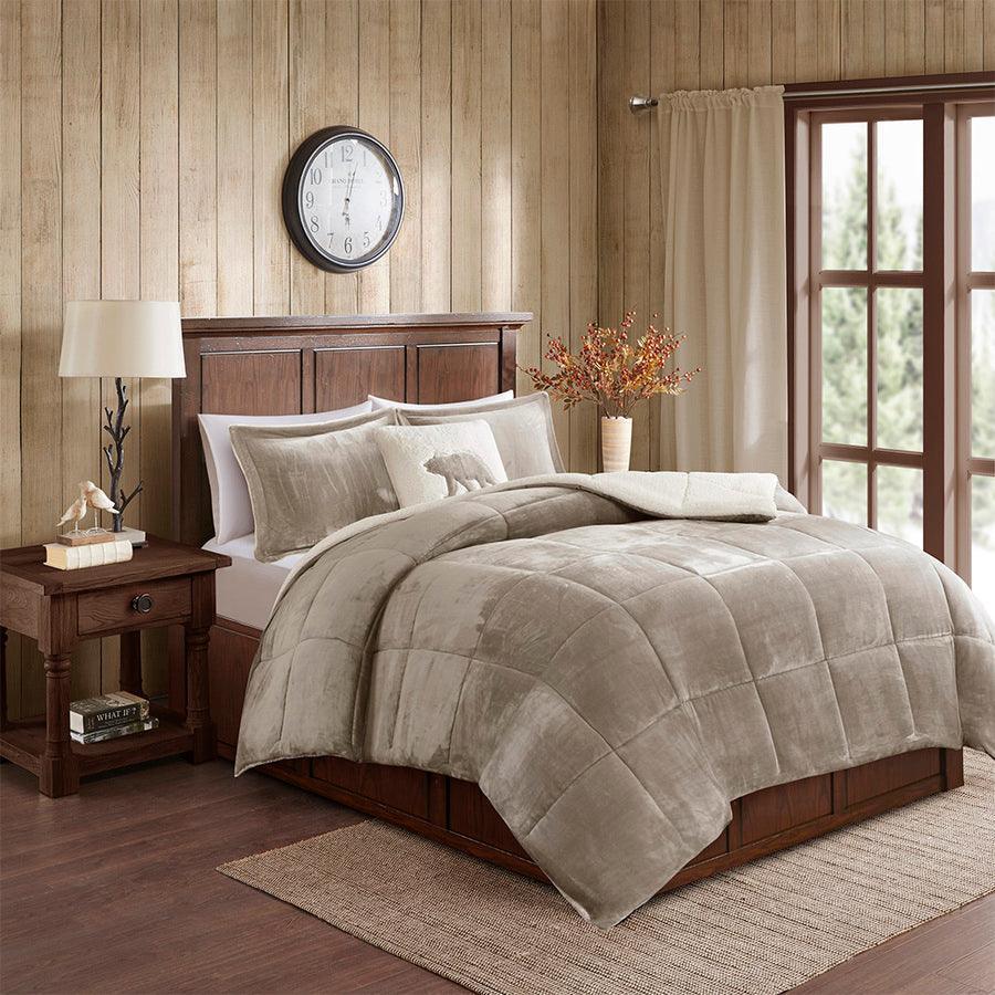 Alton King Plush to Sherpa Down Alternative Comforter Set Taupe & Ivory Olliix.com