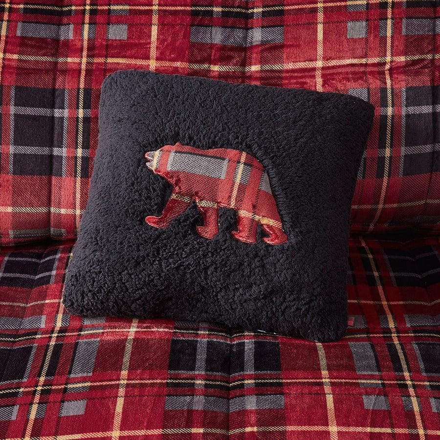 Alton King Plush to Sherpa Down Alternative Lodge & Cabin Comforter Set Red Plaid Olliix.com