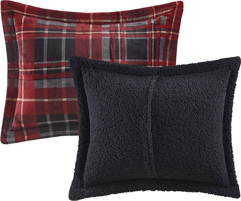 Alton King Plush to Sherpa Down Alternative Lodge & Cabin Comforter Set Red Plaid Olliix.com