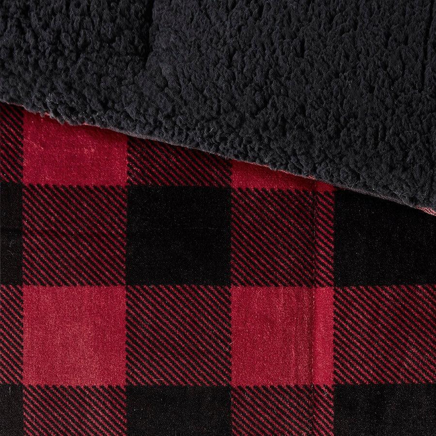 Alton Plush to Sherpa Down Alternative Comforter Set Red & Black Buffalo Check King Olliix.com