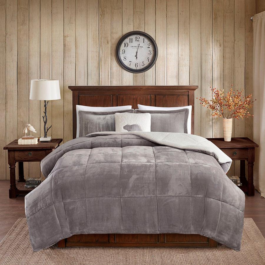 Alton Transitional Plush to Sherpa Down Alternative Comforter Set Gray | Ivory Twin Olliix.com